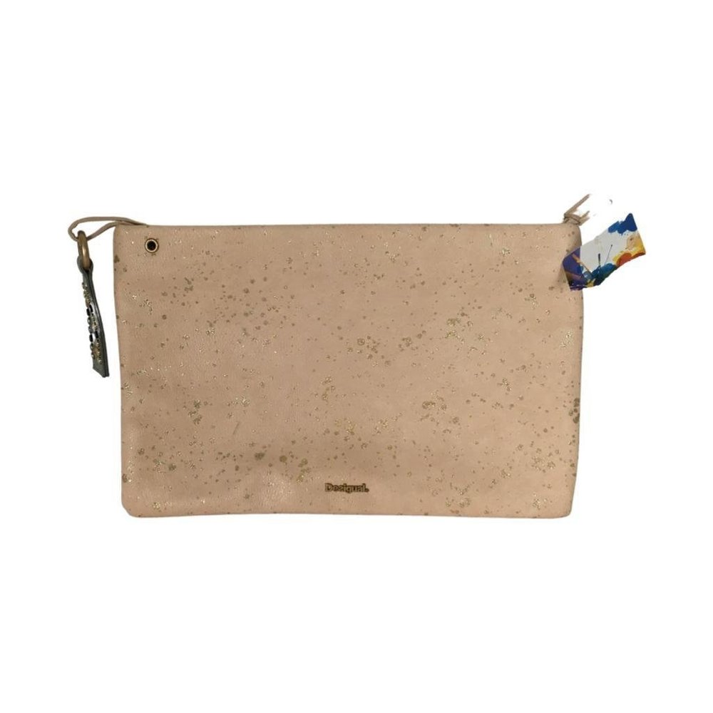 NWT Desigual Women's Pouch Bag Beige Logo Gold Details Color Size S